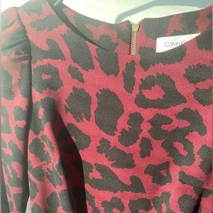 Calvin Klein Burgundy/Black Leopard Print Dress EUC